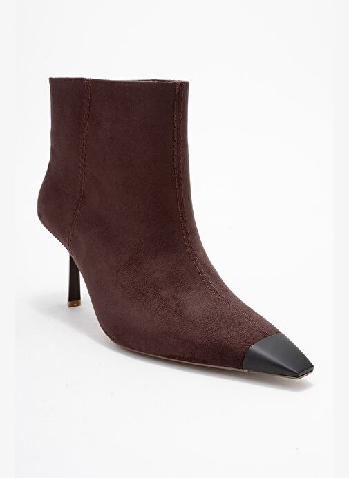 RASSEL Kahverengi Süet Mat Burunlu Kadın İnce Topuklu Bot - Görsel 4