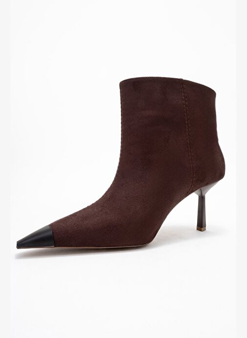 RASSEL Kahverengi Süet Mat Burunlu Kadın İnce Topuklu Bot - Görsel 5