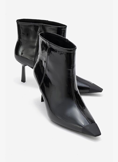 RASSEL Siyah Rugan Mat Burunlu Kadın İnce Topuklu Bot - Görsel 2