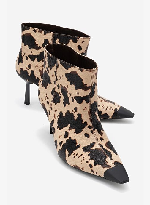 RASSEL Bej Desenli Mat Burunlu Kadın İnce Topuklu Bot - Görsel 2
