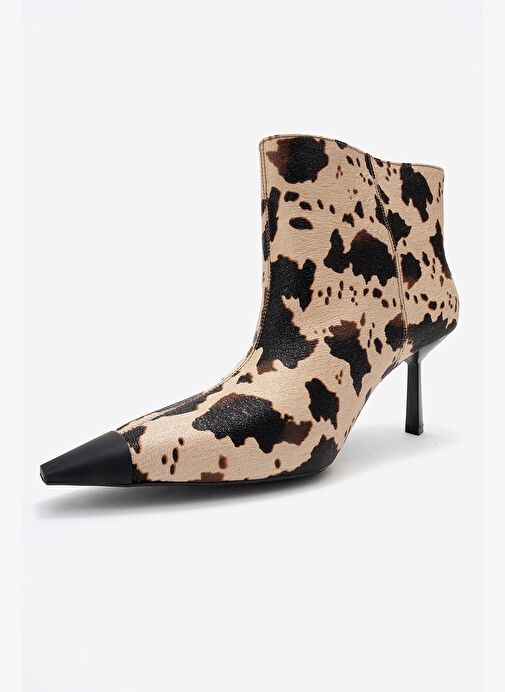 RASSEL Bej Desenli Mat Burunlu Kadın İnce Topuklu Bot - Görsel 5