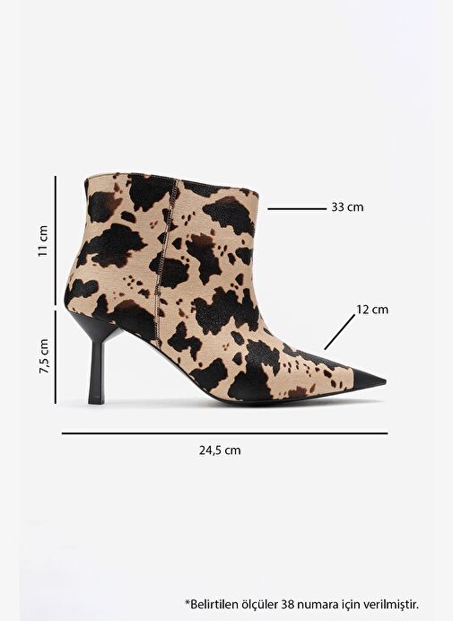 RASSEL Bej Desenli Mat Burunlu Kadın İnce Topuklu Bot - Görsel 7