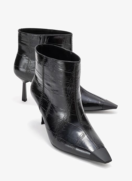 RASSEL Siyah Baskı Mat Burunlu Kadın İnce Topuklu Bot - Görsel 2