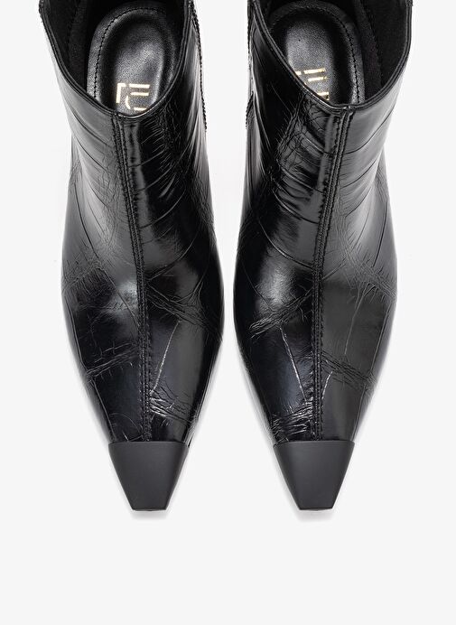 RASSEL Siyah Baskı Mat Burunlu Kadın İnce Topuklu Bot - Görsel 3