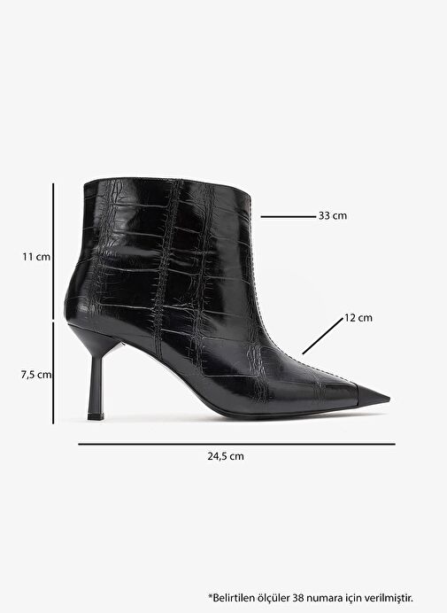 RASSEL Siyah Baskı Mat Burunlu Kadın İnce Topuklu Bot - Görsel 7