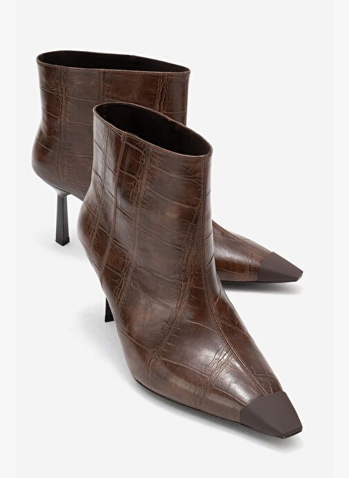 RASSEL Kahverengi Baskı Mat Burunlu Kadın İnce Topuklu Bot - Görsel 2