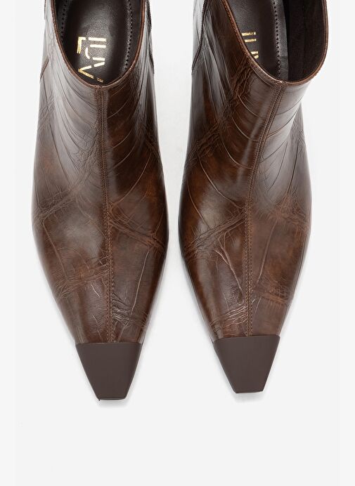 RASSEL Kahverengi Baskı Mat Burunlu Kadın İnce Topuklu Bot - Görsel 3