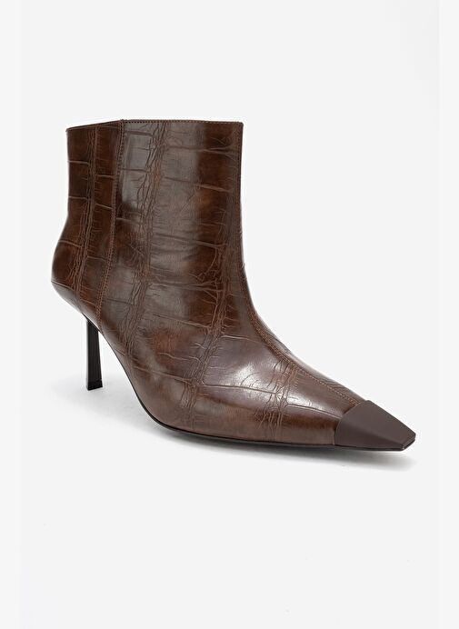 RASSEL Kahverengi Baskı Mat Burunlu Kadın İnce Topuklu Bot - Görsel 4
