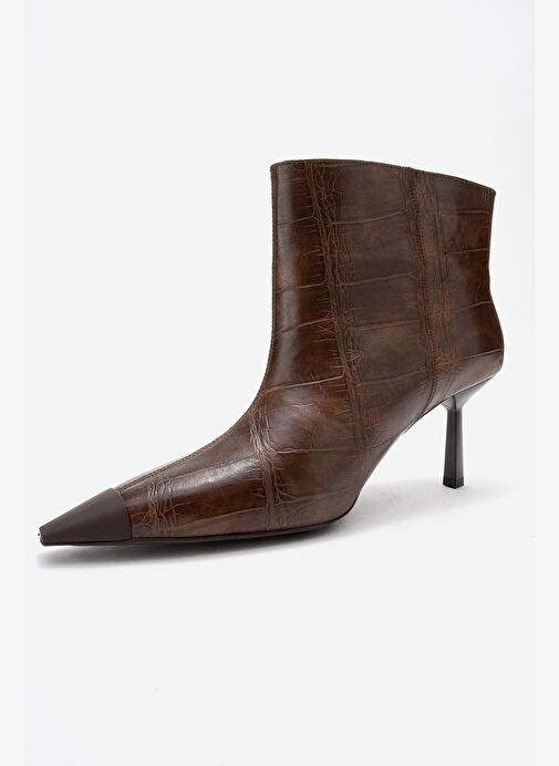 RASSEL Kahverengi Baskı Mat Burunlu Kadın İnce Topuklu Bot - Görsel 5