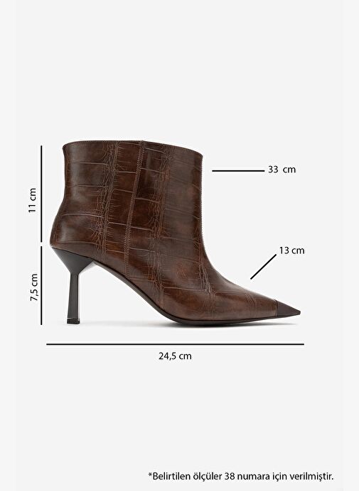 RASSEL Kahverengi Baskı Mat Burunlu Kadın İnce Topuklu Bot - Görsel 7