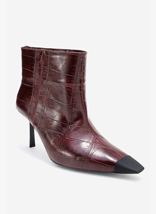 RASSEL Bordo Baskı Mat Burunlu Kadın İnce Topuklu Bot - Görsel 4