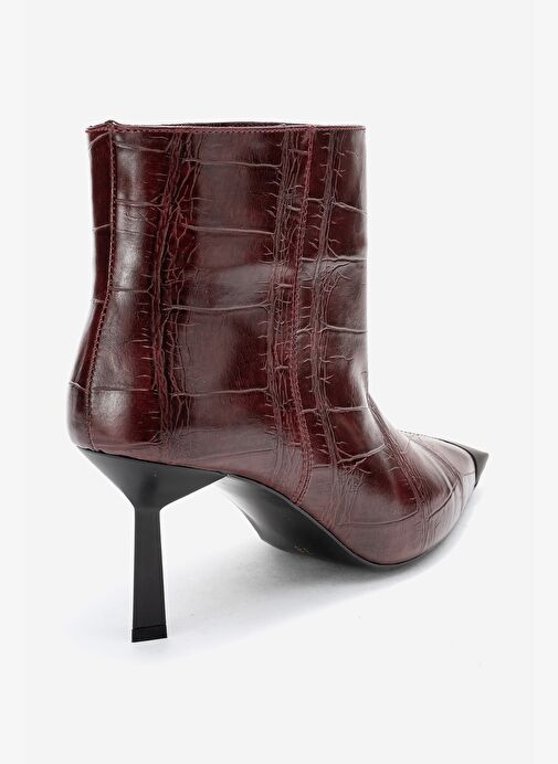 RASSEL Bordo Baskı Mat Burunlu Kadın İnce Topuklu Bot - Görsel 6