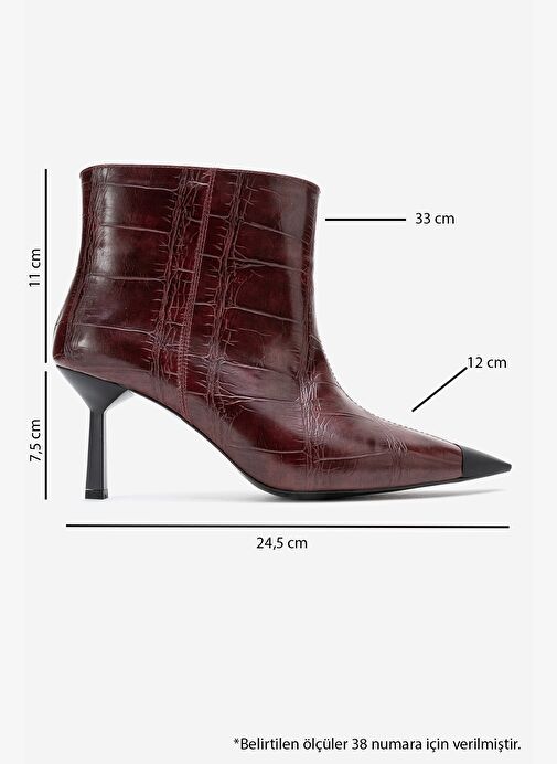 RASSEL Bordo Baskı Mat Burunlu Kadın İnce Topuklu Bot - Görsel 7