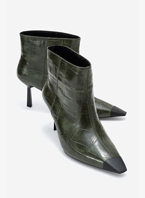 RASSEL Yeşil Baskı Mat Burunlu Kadın İnce Topuklu Bot - Görsel 2