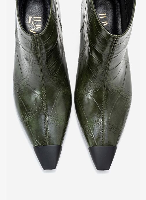 RASSEL Yeşil Baskı Mat Burunlu Kadın İnce Topuklu Bot - Görsel 3