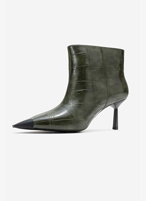 RASSEL Yeşil Baskı Mat Burunlu Kadın İnce Topuklu Bot - Görsel 5