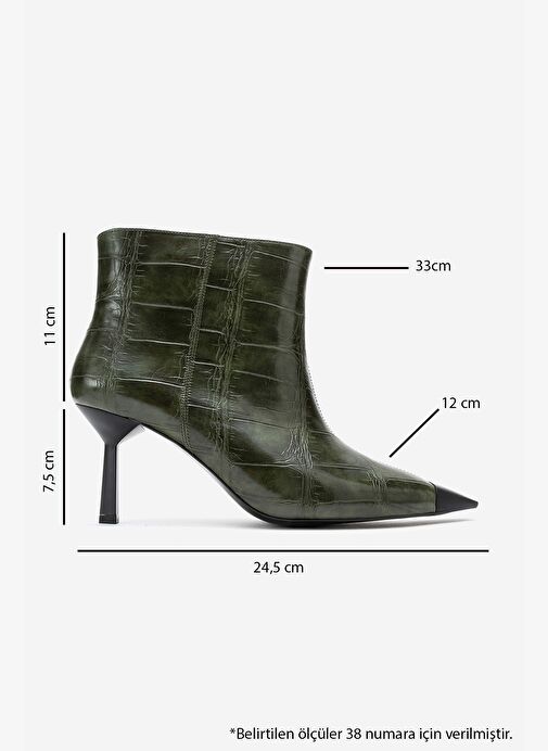 RASSEL Yeşil Baskı Mat Burunlu Kadın İnce Topuklu Bot - Görsel 7