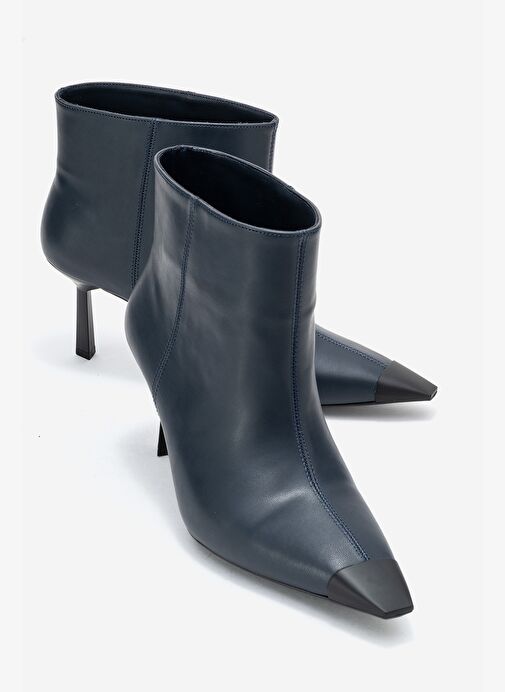 RASSEL Lacivert Cilt Mat Burunlu Kadın İnce Topuklu Bot - Görsel 2