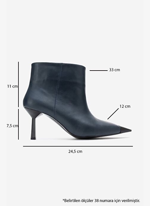 RASSEL Lacivert Cilt Mat Burunlu Kadın İnce Topuklu Bot - Görsel 7