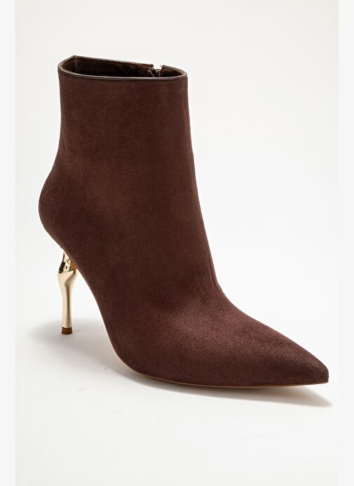 CRISTA Kahverengi Süet Sivri Burunlu Kadın Topuklu Bot - Görsel 4