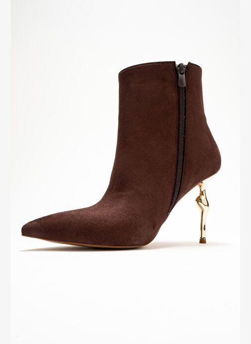 CRISTA Kahverengi Süet Sivri Burunlu Kadın Topuklu Bot - Görsel 5