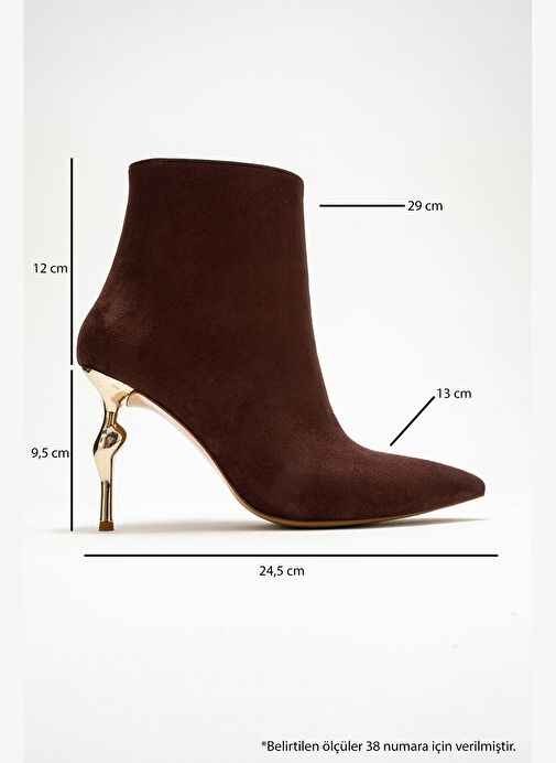 CRISTA Kahverengi Süet Sivri Burunlu Kadın Topuklu Bot - Görsel 7