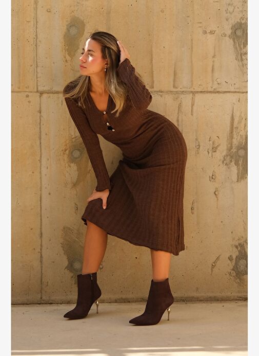 CRISTA Kahverengi Süet Sivri Burunlu Kadın Topuklu Bot - Görsel 9