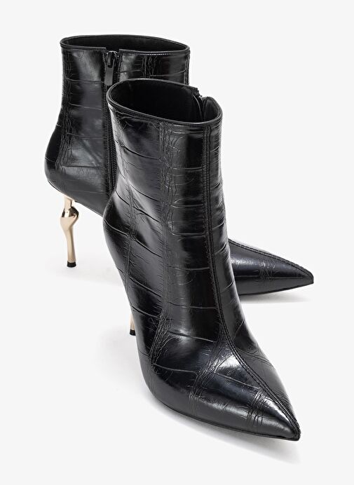 CRISTA Siyah Baskı Sivri Burunlu Kadın Topuklu Bot - Görsel 2