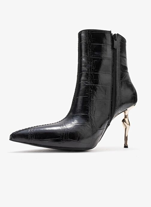 CRISTA Siyah Baskı Sivri Burunlu Kadın Topuklu Bot - Görsel 5