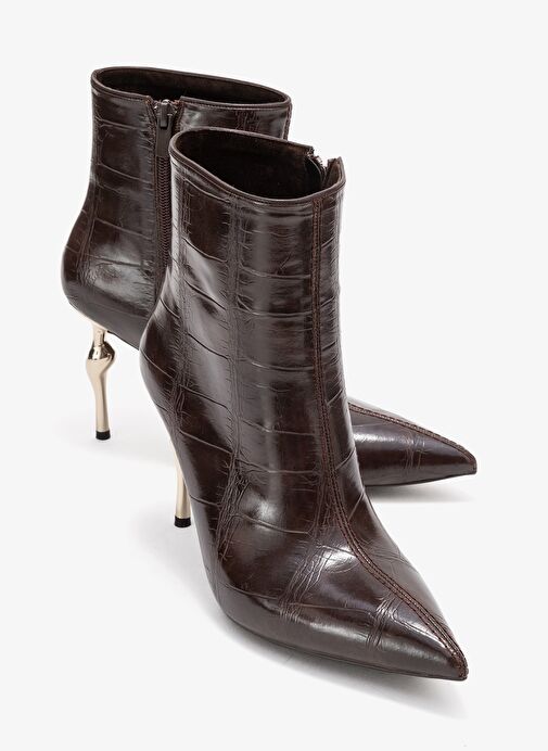 CRISTA Kahverengi Baskı Sivri Burunlu Kadın Topuklu Bot - Görsel 2