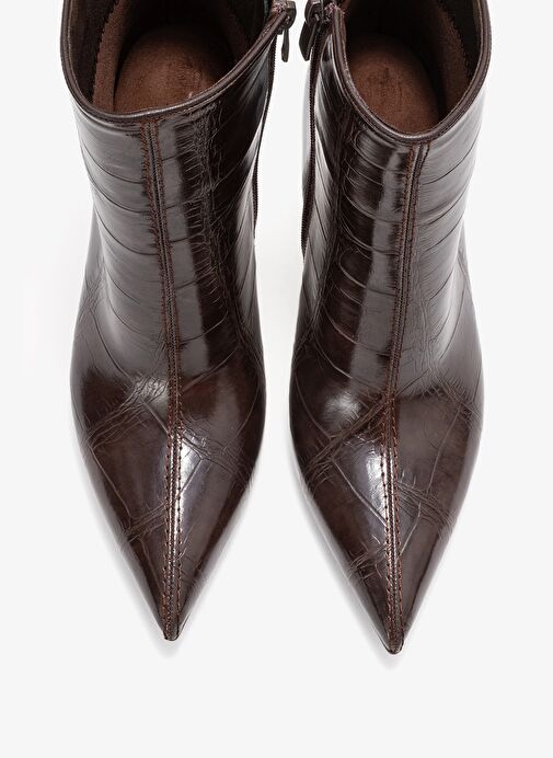CRISTA Kahverengi Baskı Sivri Burunlu Kadın Topuklu Bot - Görsel 3
