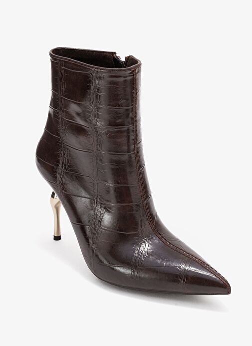 CRISTA Kahverengi Baskı Sivri Burunlu Kadın Topuklu Bot - Görsel 4