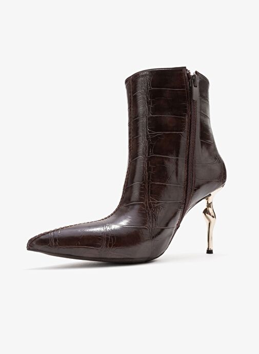 CRISTA Kahverengi Baskı Sivri Burunlu Kadın Topuklu Bot - Görsel 5