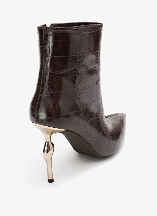 CRISTA Kahverengi Baskı Sivri Burunlu Kadın Topuklu Bot - Görsel 6