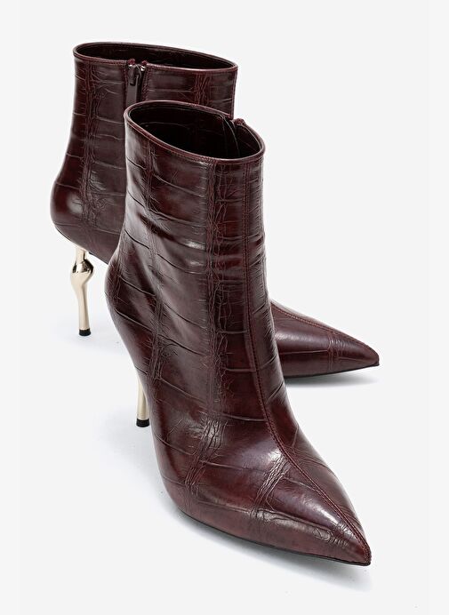 CRISTA Bordo Baskı Sivri Burunlu Kadın Topuklu Bot - Görsel 2