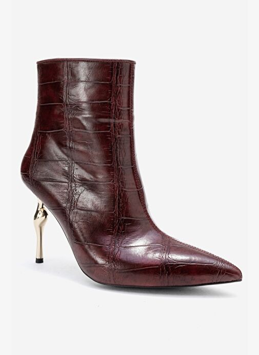 CRISTA Bordo Baskı Sivri Burunlu Kadın Topuklu Bot - Görsel 4