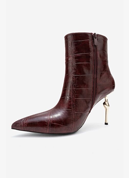 CRISTA Bordo Baskı Sivri Burunlu Kadın Topuklu Bot - Görsel 5