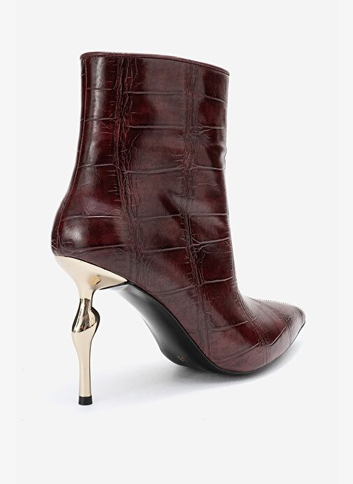 CRISTA Bordo Baskı Sivri Burunlu Kadın Topuklu Bot - Görsel 6