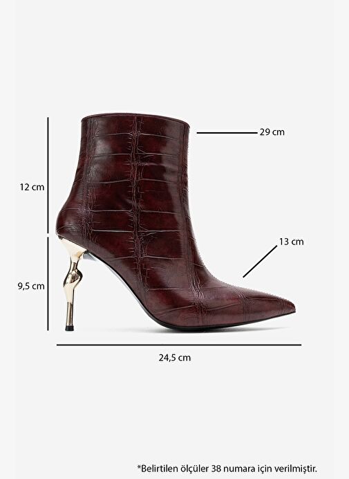 CRISTA Bordo Baskı Sivri Burunlu Kadın Topuklu Bot - Görsel 7
