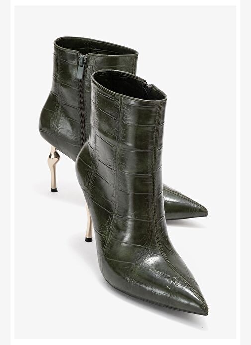 CRISTA Yeşil Baskı Sivri Burunlu Kadın Topuklu Bot - Görsel 2