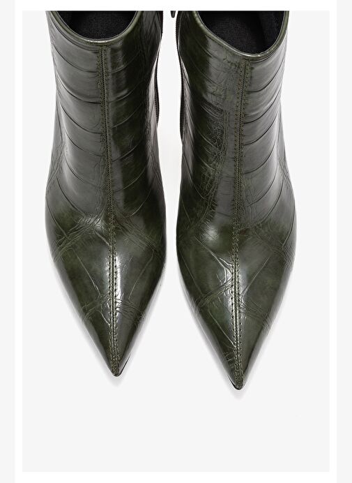 CRISTA Yeşil Baskı Sivri Burunlu Kadın Topuklu Bot - Görsel 3