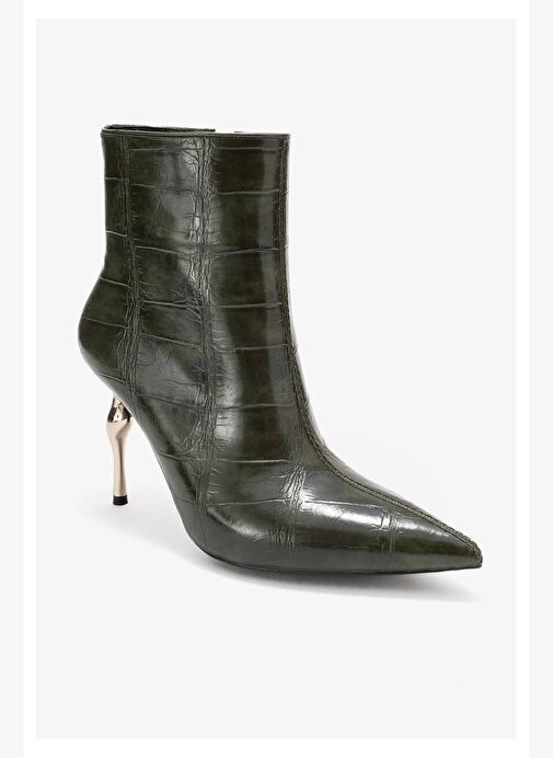 CRISTA Yeşil Baskı Sivri Burunlu Kadın Topuklu Bot - Görsel 4