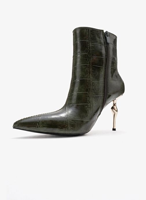 CRISTA Yeşil Baskı Sivri Burunlu Kadın Topuklu Bot - Görsel 5