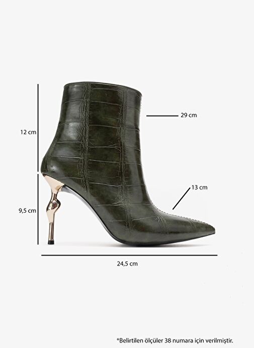 CRISTA Yeşil Baskı Sivri Burunlu Kadın Topuklu Bot - Görsel 7