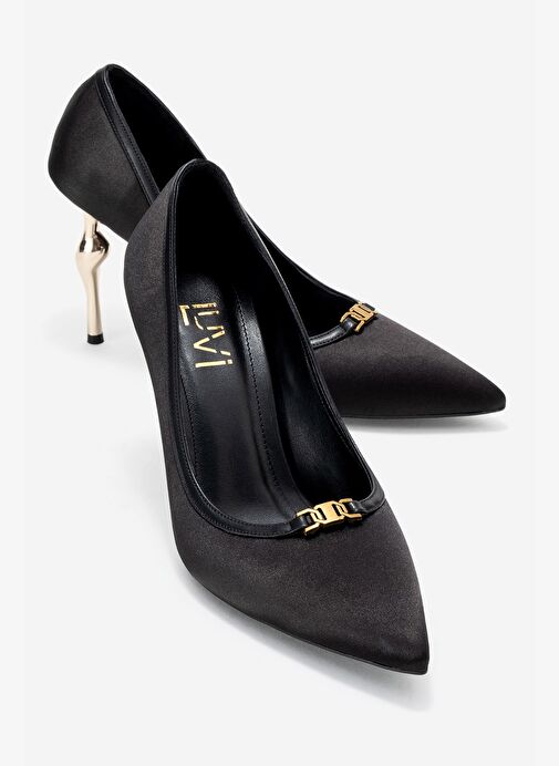 MILOS Siyah Saten Tokalı Kadın Topuklu Ayakkabı - Görsel 2