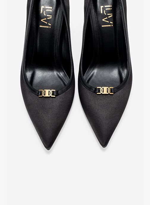 MILOS Siyah Saten Tokalı Kadın Topuklu Ayakkabı - Görsel 3