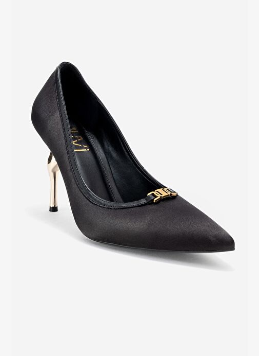 MILOS Siyah Saten Tokalı Kadın Topuklu Ayakkabı - Görsel 4