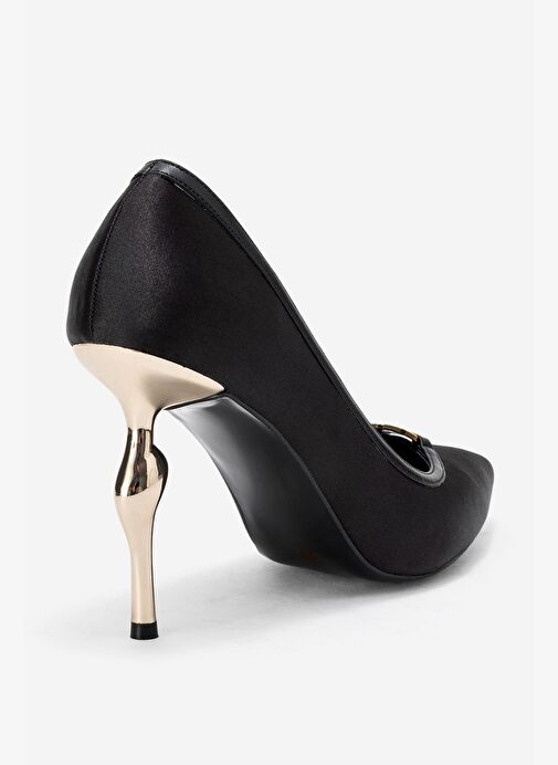 MILOS Siyah Saten Tokalı Kadın Topuklu Ayakkabı - Görsel 6