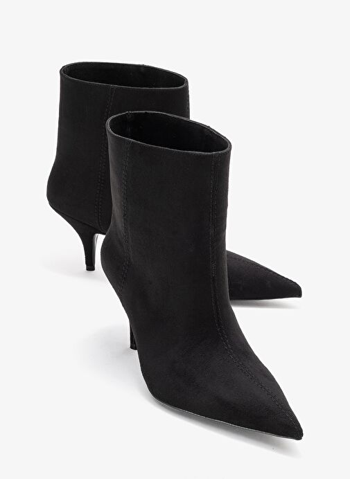 NUVIA Siyah Süet Sivri Burunlu Kadın Topuklu Bot - Görsel 2