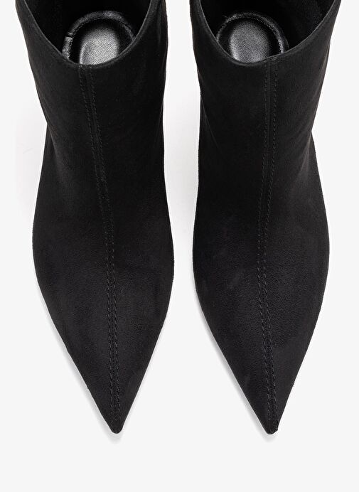 NUVIA Siyah Süet Sivri Burunlu Kadın Topuklu Bot - Görsel 3